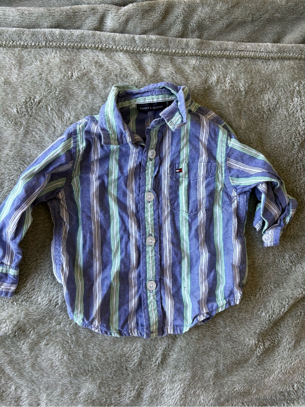 Tommy Hilfiger Blue & Green Striped Button-Down Shirt